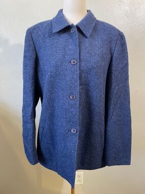 Lands End 100% Wool Heathered Blue Jacket Sz 14 Button Tailored Classic Coat
